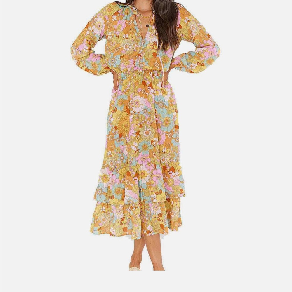 Show Me Your Mumu Cait Midi Dress Groovy Blooms